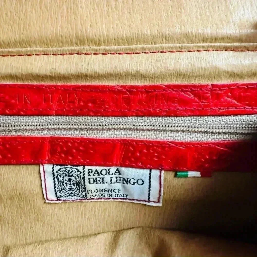 Paola Del Lungo Made In Italy Croc Embossed Red Leather Crossbody